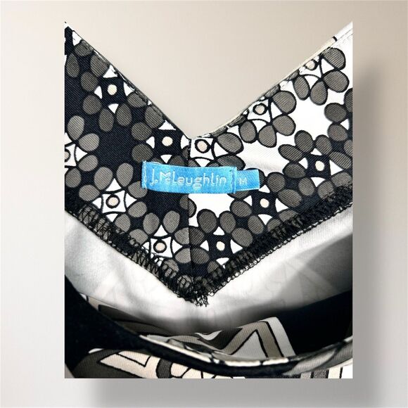 J.McLaughlin M Black White Floral Geometric Catalina Long Sleeve Artsy Top - Picture 5 of 7